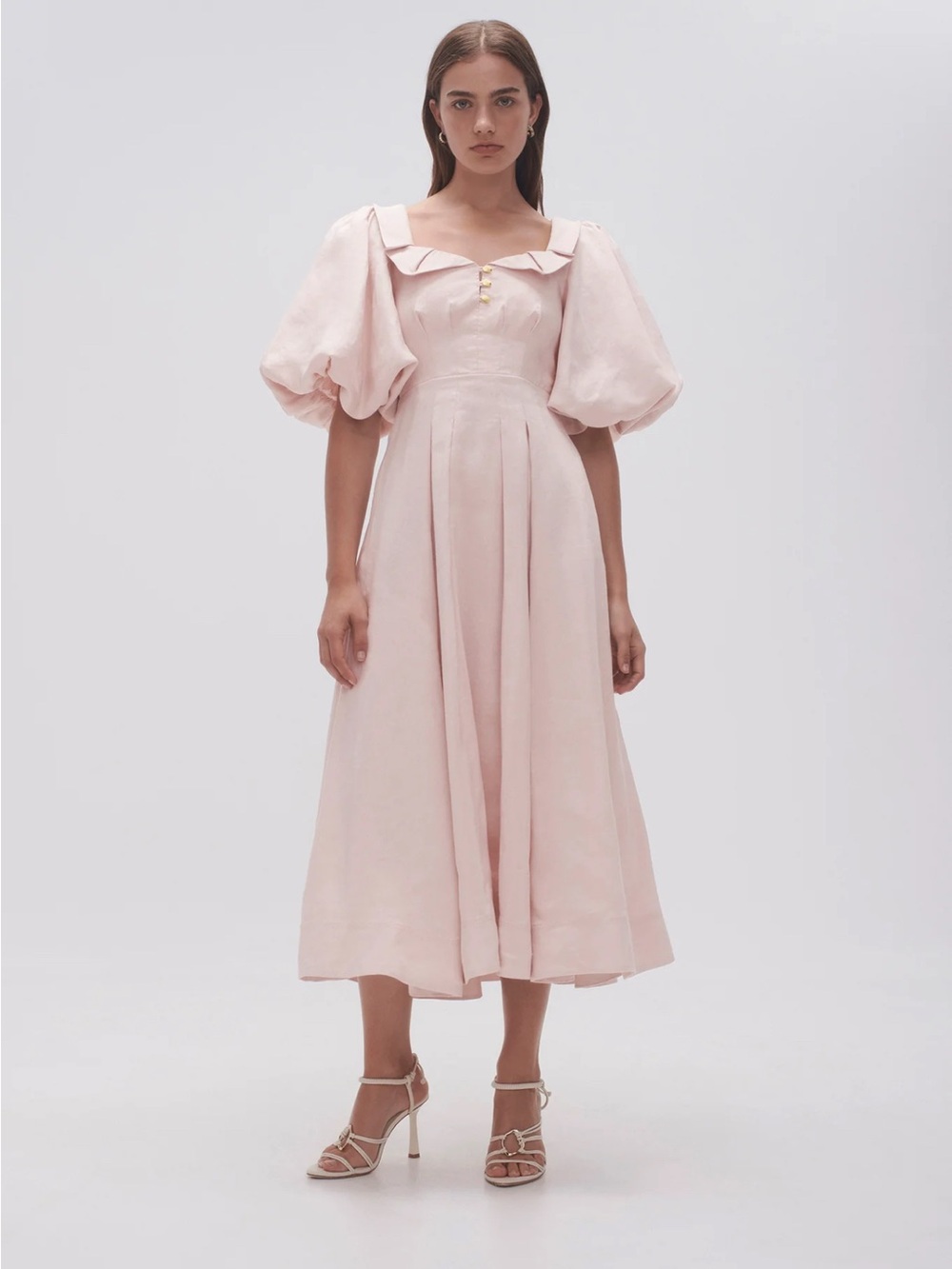 Aje Blush Puff-Sleeve Midi Dress